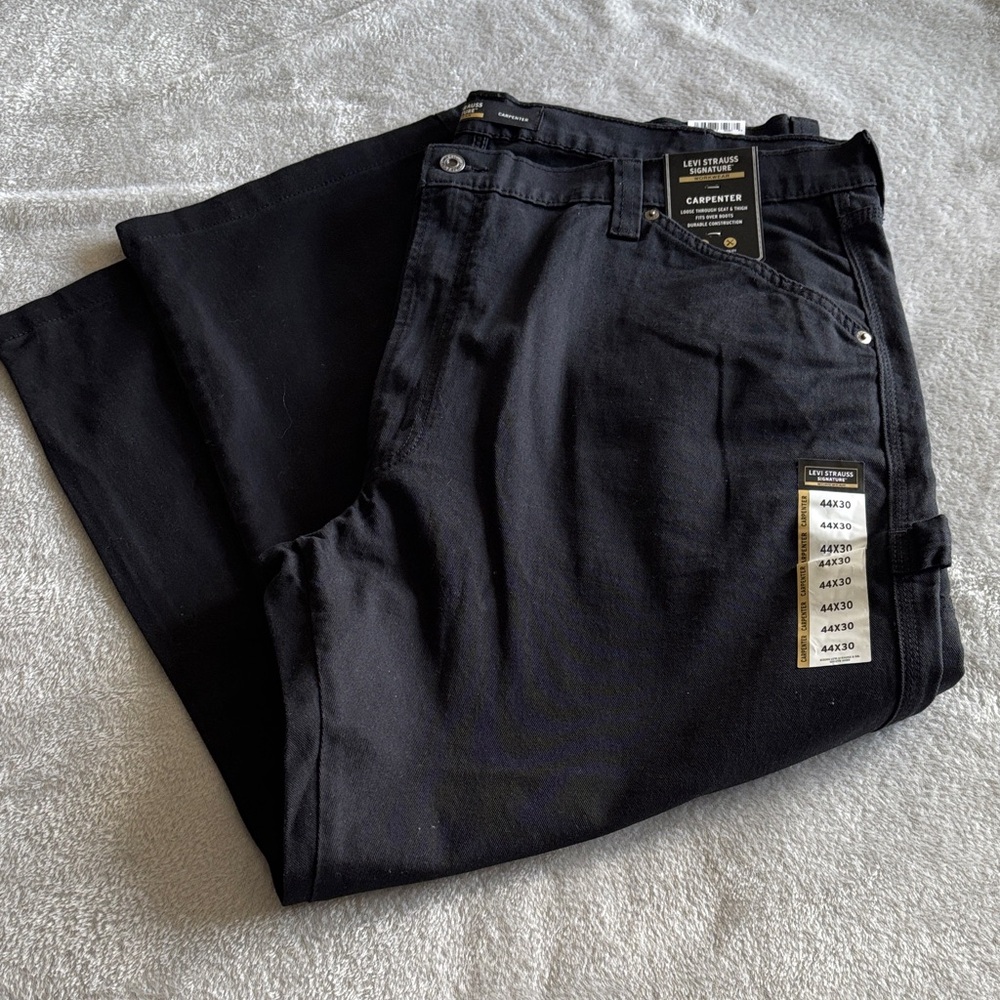 Levi Strauss Signature Men's Relaxed Fit Black Carpenter Jeans 44x30 NWT
